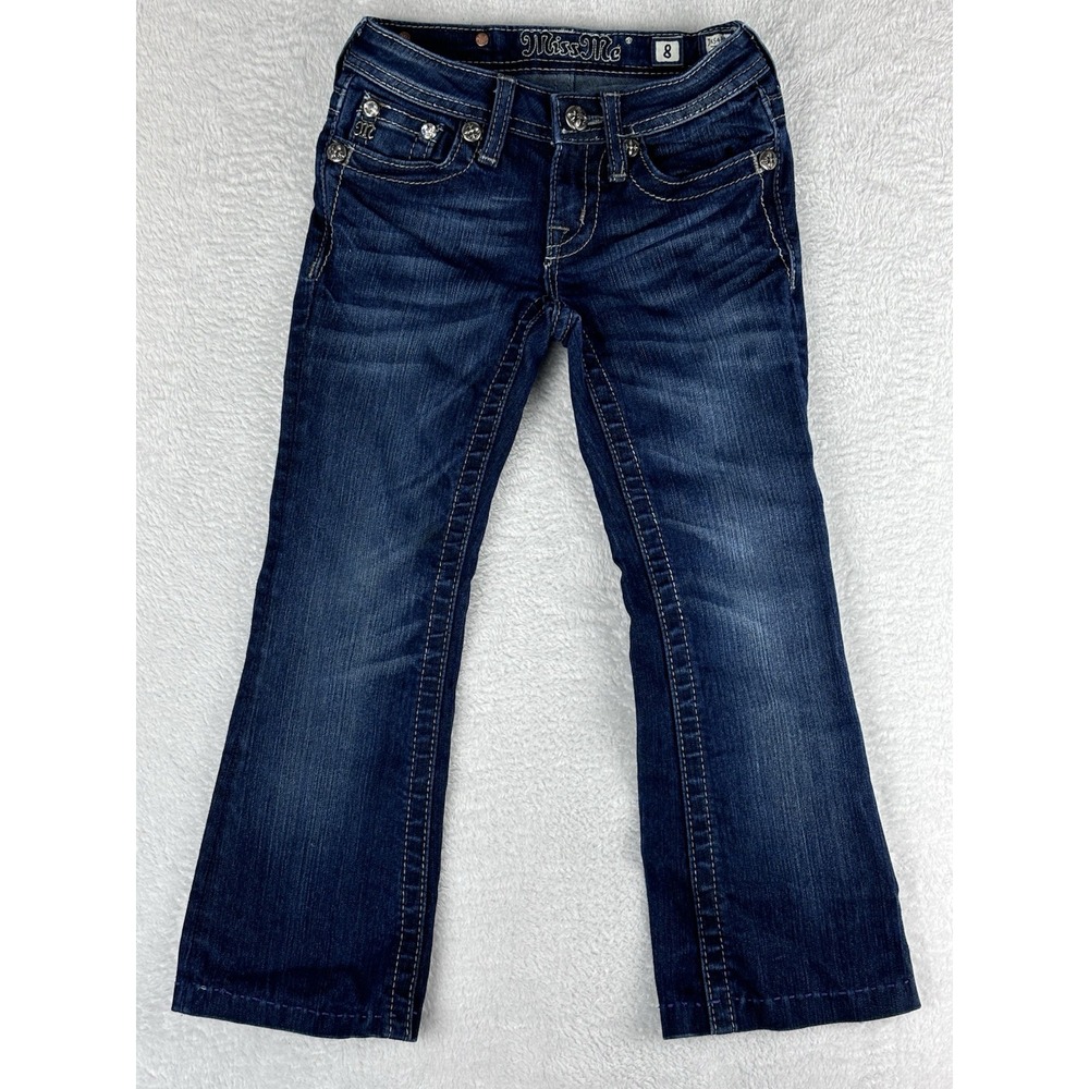 Miss Me Girls Dark‎ Wash Bootcut Embellished Rhinestone Jeans Size 8